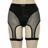 High-Waist Hallow Mesh Garter Shorts